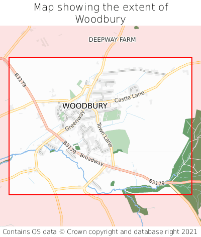 Map showing extent of Woodbury as bounding box