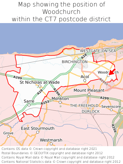 Map showing location of Woodchurch within CT7