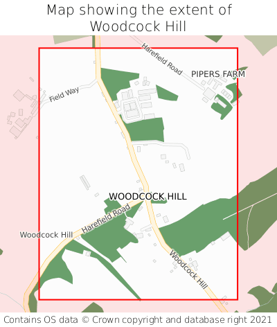 Map showing extent of Woodcock Hill as bounding box
