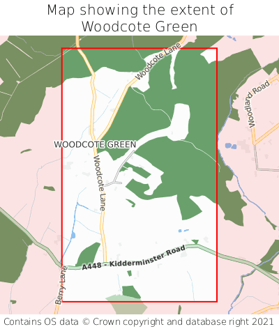 Map showing extent of Woodcote Green as bounding box