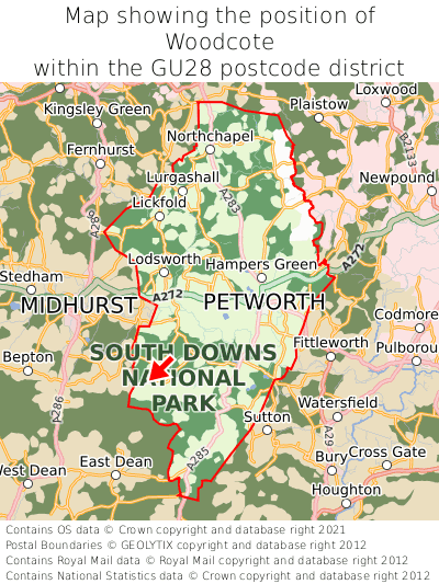 Map showing location of Woodcote within GU28