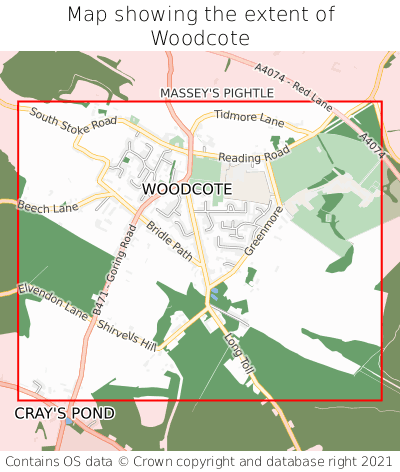 Map showing extent of Woodcote as bounding box