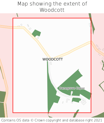 Map showing extent of Woodcott as bounding box