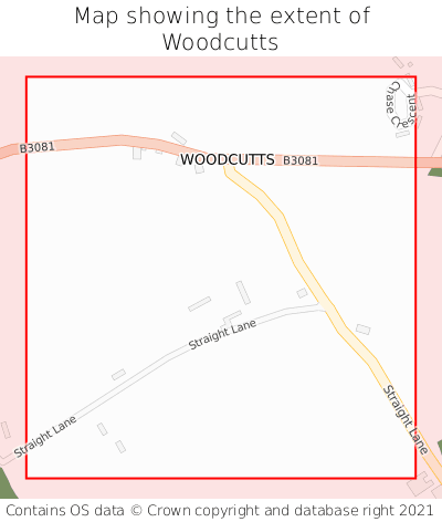Map showing extent of Woodcutts as bounding box