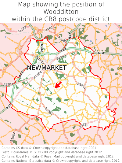 Map showing location of Woodditton within CB8