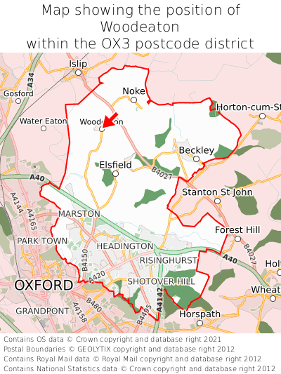 Map showing location of Woodeaton within OX3