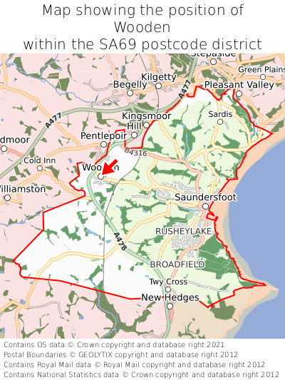 Map showing location of Wooden within SA69