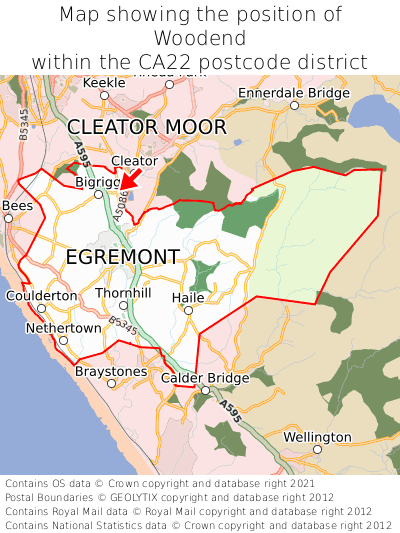Map showing location of Woodend within CA22