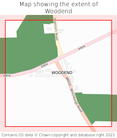 Map showing extent of Woodend as bounding box