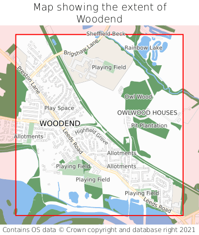 Map showing extent of Woodend as bounding box