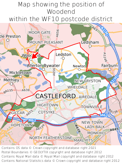 Map showing location of Woodend within WF10