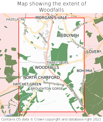 Map showing extent of Woodfalls as bounding box