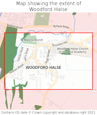 Map showing extent of Woodford Halse as bounding box
