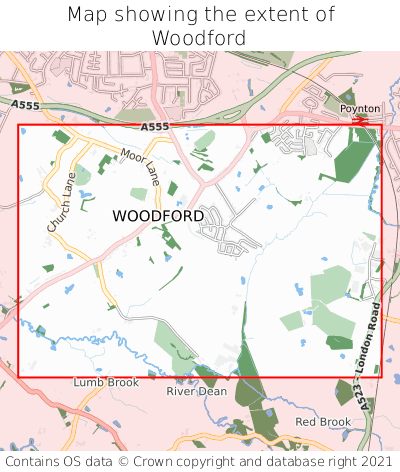 Map showing extent of Woodford as bounding box