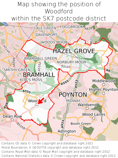 Map showing location of Woodford within SK7