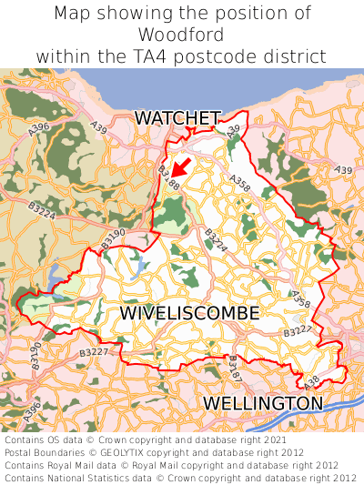 Map showing location of Woodford within TA4