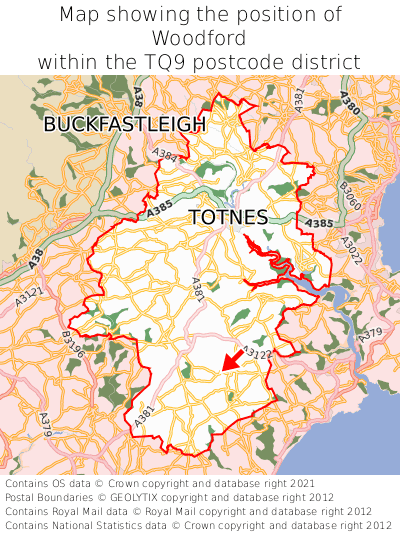 Map showing location of Woodford within TQ9