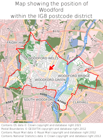 Map showing location of Woodford within IG8