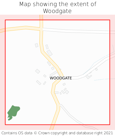 Map showing extent of Woodgate as bounding box