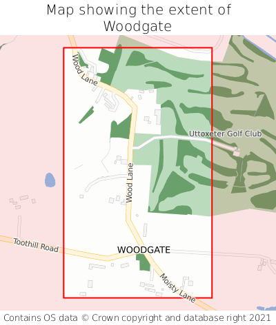 Map showing extent of Woodgate as bounding box