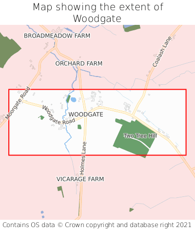Map showing extent of Woodgate as bounding box
