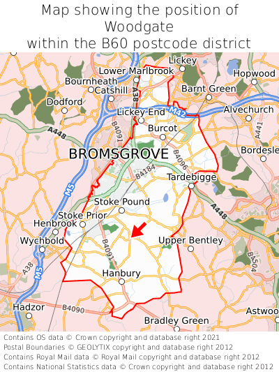 Map showing location of Woodgate within B60