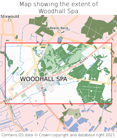 Map showing extent of Woodhall Spa as bounding box