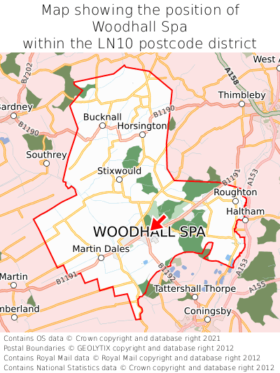 Map showing location of Woodhall Spa within LN10