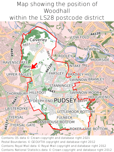 Map showing location of Woodhall within LS28