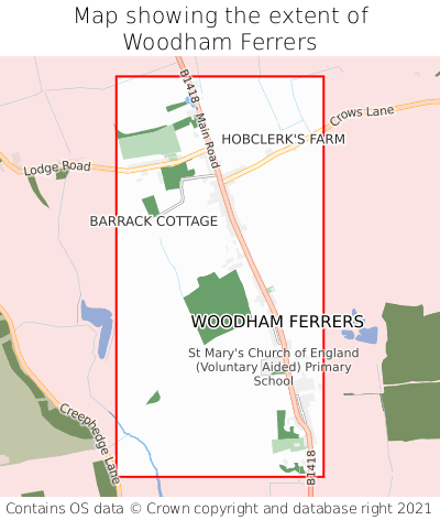 Map showing extent of Woodham Ferrers as bounding box