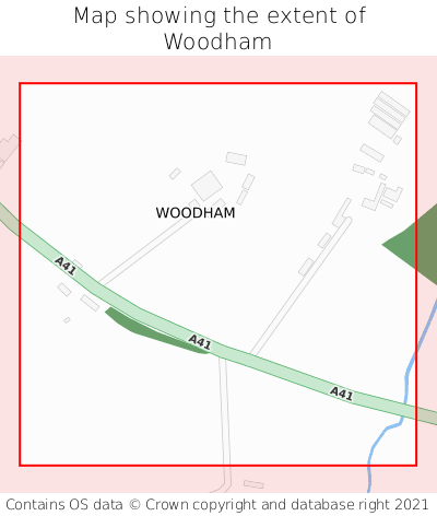 Map showing extent of Woodham as bounding box
