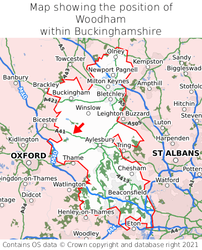 Map showing location of Woodham within Buckinghamshire