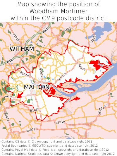 Map showing location of Woodham Mortimer within CM9