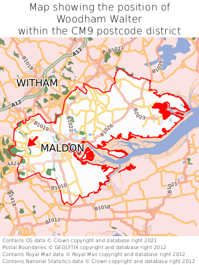 Map showing location of Woodham Walter within CM9