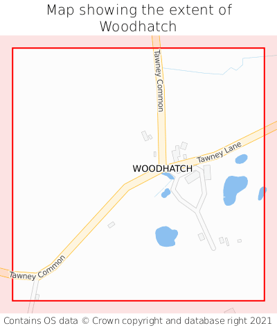 Map showing extent of Woodhatch as bounding box