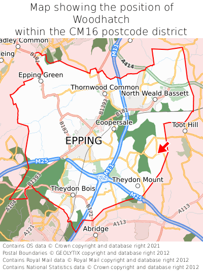 Map showing location of Woodhatch within CM16