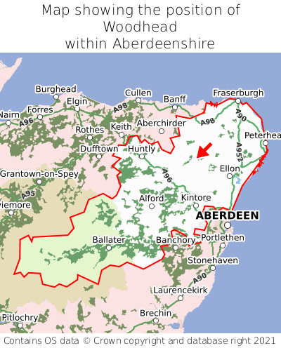 Map showing location of Woodhead within Aberdeenshire