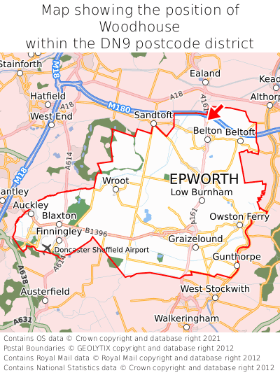 Map showing location of Woodhouse within DN9