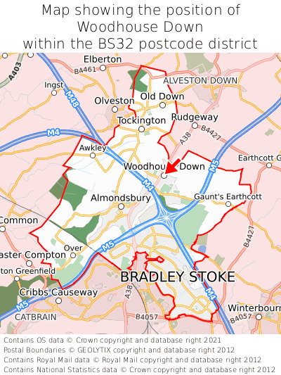 Map showing location of Woodhouse Down within BS32