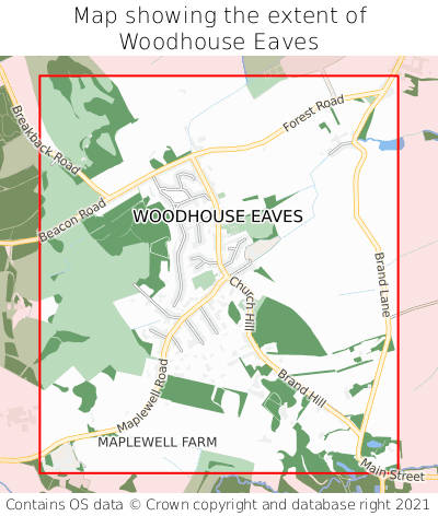Map showing extent of Woodhouse Eaves as bounding box