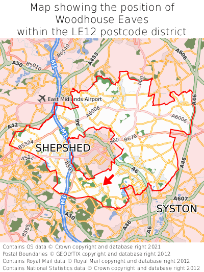 Map showing location of Woodhouse Eaves within LE12