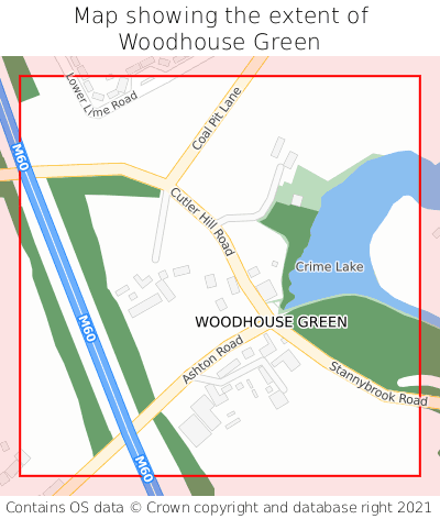 Map showing extent of Woodhouse Green as bounding box