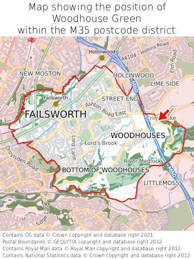 Map showing location of Woodhouse Green within M35