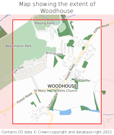 Map showing extent of Woodhouse as bounding box