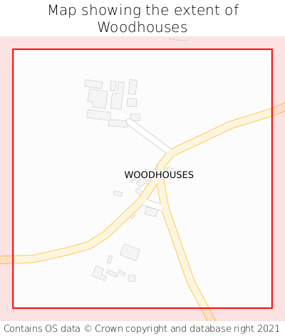 Map showing extent of Woodhouses as bounding box