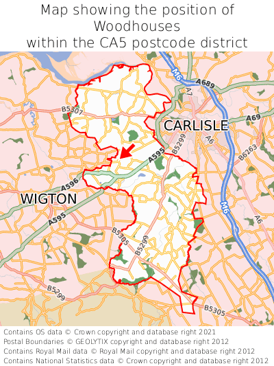 Map showing location of Woodhouses within CA5