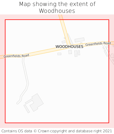 Map showing extent of Woodhouses as bounding box