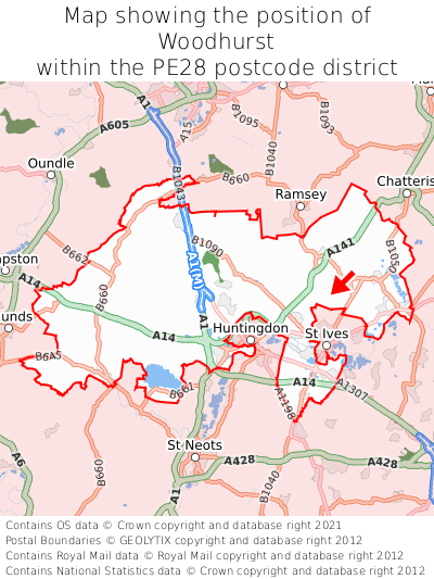 Map showing location of Woodhurst within PE28