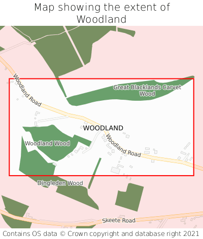 Map showing extent of Woodland as bounding box