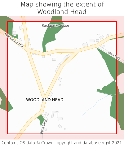 Map showing extent of Woodland Head as bounding box